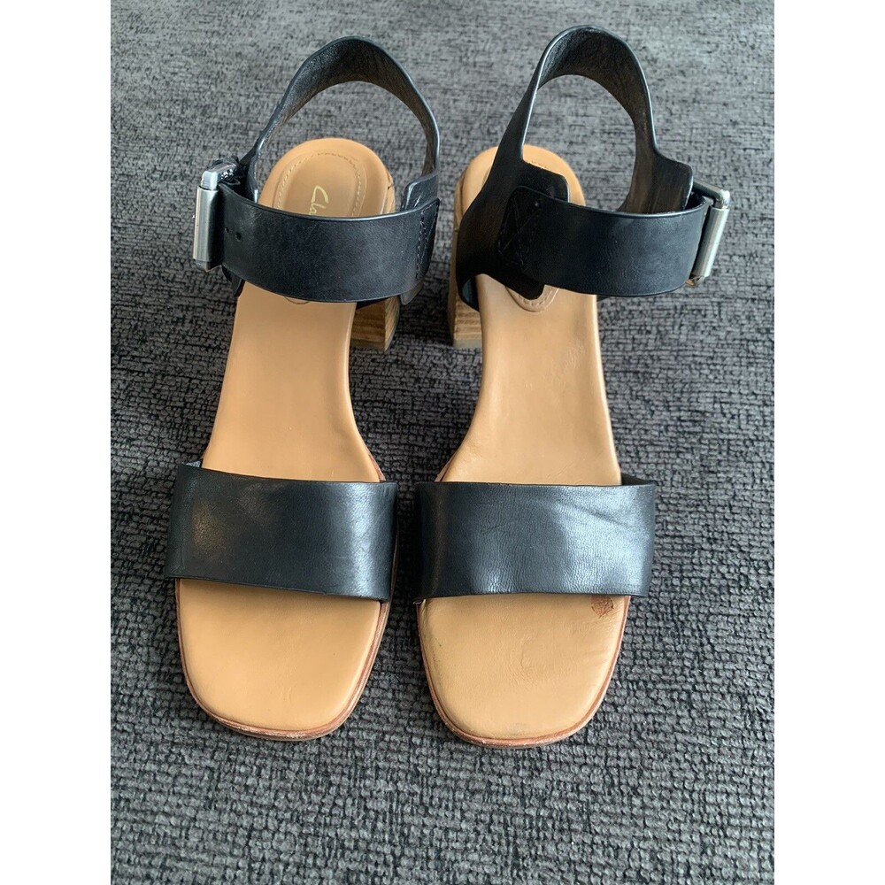 Clark’s Black Leather Open Toe Ankle Strap Sandals Size 7.5